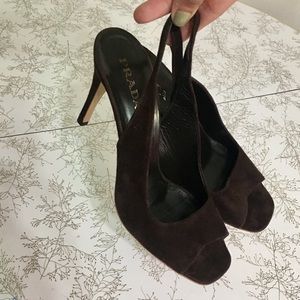 Prada Espresso Suede Slingback Sandals